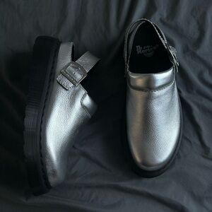 Dr. Martens Silver Lakaten Clog Slip Ons